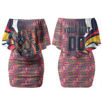 Personalised Adelaide Crows Couples Matching Off Shoulder Short Dress and Hawaiian Shirt Trippy Psychedelic Abstract Art Mascot Football Fans