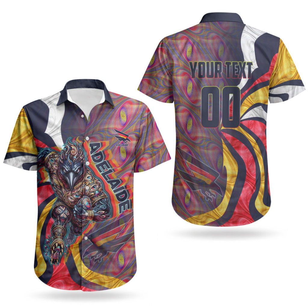 Personalised Adelaide Crows Couples Matching Off Shoulder Short Dress and Hawaiian Shirt Trippy Psychedelic Abstract Art Mascot Football Fans