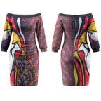 Personalised Adelaide Crows Couples Matching Off The Shoulder Long Sleeve Dress and Hawaiian Shirt Trippy Psychedelic Abstract Art Mascot Football Fans