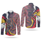 Personalised Adelaide Crows Couples Matching Off The Shoulder Long Sleeve Dress and Long Sleeve Button Shirt Trippy Psychedelic Abstract Art Mascot Football Fans