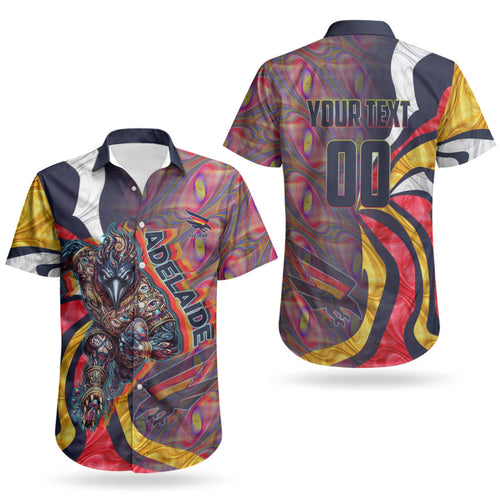 Personalised Adelaide Crows Couples Matching Puletasi and Hawaiian Shirt Trippy Psychedelic Abstract Art Mascot Football Fans