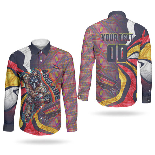 Personalised Adelaide Crows Couples Matching Puletasi and Long Sleeve Button Shirt Trippy Psychedelic Abstract Art Mascot Football Fans