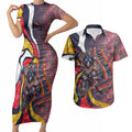 Personalised Adelaide Crows Couples Matching Short Sleeve Bodycon Dress and Hawaiian Shirt Trippy Psychedelic Abstract Art Mascot Football Fans