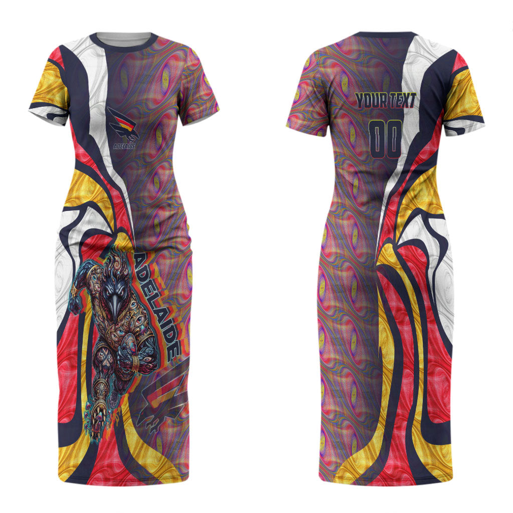 Personalised Adelaide Crows Couples Matching Short Sleeve Bodycon Dress and Hawaiian Shirt Trippy Psychedelic Abstract Art Mascot Football Fans