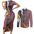 Personalised Adelaide Crows Couples Matching Short Sleeve Bodycon Dress and Long Sleeve Button Shirt Trippy Psychedelic Abstract Art Mascot Football Fans