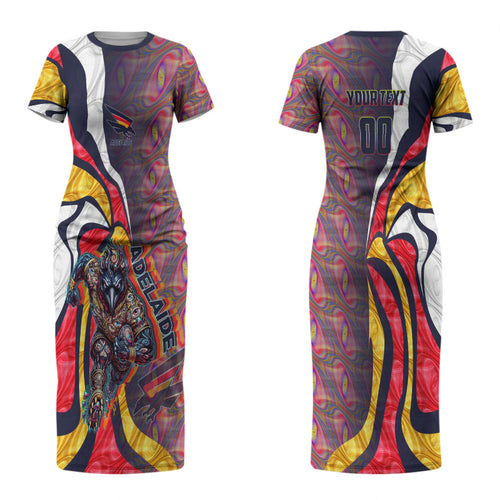 Personalised Adelaide Crows Couples Matching Short Sleeve Bodycon Dress and Long Sleeve Button Shirt Trippy Psychedelic Abstract Art Mascot Football Fans