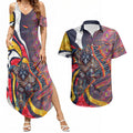 Personalised Adelaide Crows Couples Matching Summer Maxi Dress and Hawaiian Shirt Trippy Psychedelic Abstract Art Mascot Football Fans