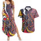 Personalised Adelaide Crows Couples Matching Summer Maxi Dress and Hawaiian Shirt Trippy Psychedelic Abstract Art Mascot Football Fans
