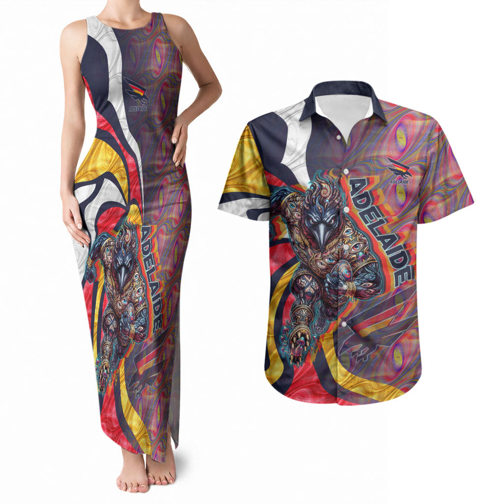 Personalised Adelaide Crows Couples Matching Tank Maxi Dress and Hawaiian Shirt Trippy Psychedelic Abstract Art Mascot Football Fans