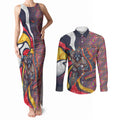 Personalised Adelaide Crows Couples Matching Tank Maxi Dress and Long Sleeve Button Shirt Trippy Psychedelic Abstract Art Mascot Football Fans