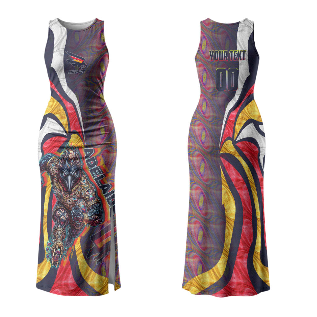 Personalised Adelaide Crows Couples Matching Tank Maxi Dress and Long Sleeve Button Shirt Trippy Psychedelic Abstract Art Mascot Football Fans