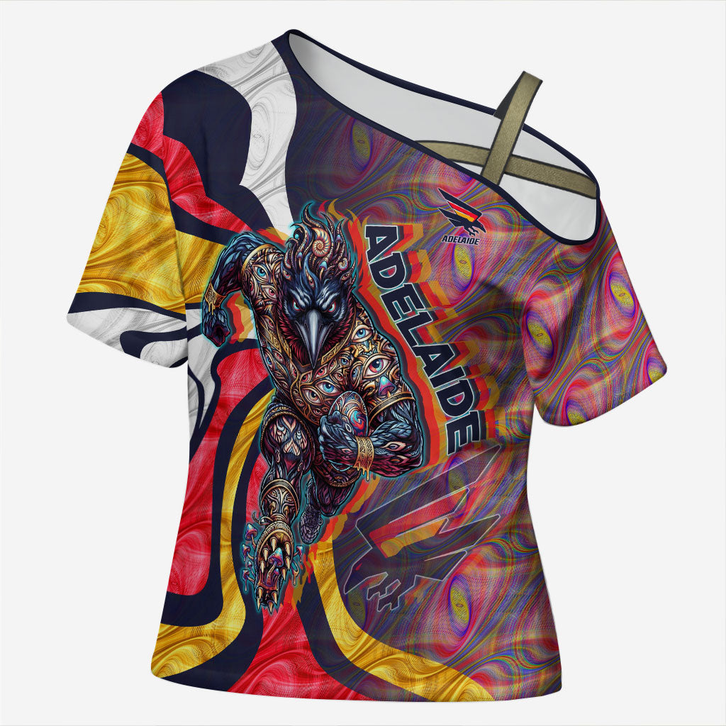 Personalised Adelaide Crows Cross Shoulder Shirt Trippy Psychedelic Abstract Art Mascot Football Fans