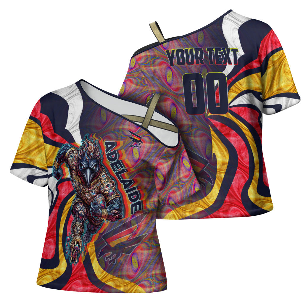 Personalised Adelaide Crows Cross Shoulder Shirt Trippy Psychedelic Abstract Art Mascot Football Fans
