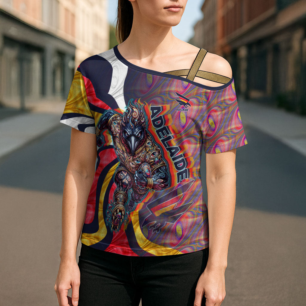 Personalised Adelaide Crows Cross Shoulder Shirt Trippy Psychedelic Abstract Art Mascot Football Fans