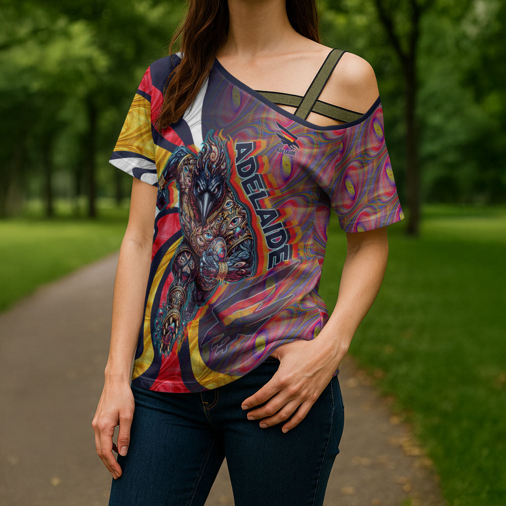 Personalised Adelaide Crows Cross Shoulder Shirt Trippy Psychedelic Abstract Art Mascot Football Fans