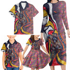 Personalised Adelaide Crows Family Matching Long Sleeve Bodycon Dress and Hawaiian Shirt Trippy Psychedelic Abstract Art Mascot Football Fans