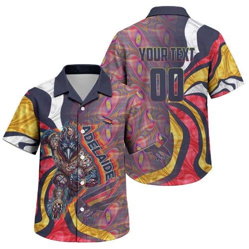 Personalised Adelaide Crows Family Matching Long Sleeve Bodycon Dress and Hawaiian Shirt Trippy Psychedelic Abstract Art Mascot Football Fans