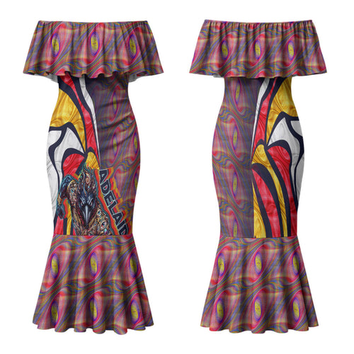 Personalised Adelaide Crows Family Matching Mermaid Dress and Hawaiian Shirt Trippy Psychedelic Abstract Art Mascot Football Fans