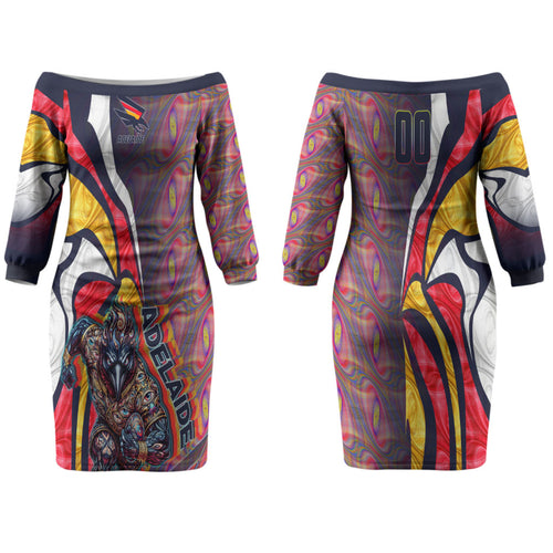 Personalised Adelaide Crows Family Matching Off The Shoulder Long Sleeve Dress and Hawaiian Shirt Trippy Psychedelic Abstract Art Mascot Football Fans