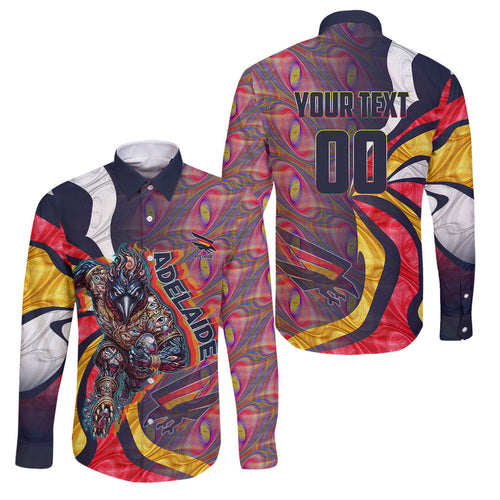 Personalised Adelaide Crows Family Matching Off The Shoulder Long Sleeve Dress and Hawaiian Shirt Trippy Psychedelic Abstract Art Mascot Football Fans