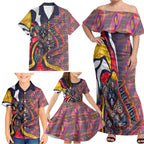 Personalised Adelaide Crows Family Matching Off Shoulder Maxi Dress and Hawaiian Shirt Trippy Psychedelic Abstract Art Mascot Football Fans