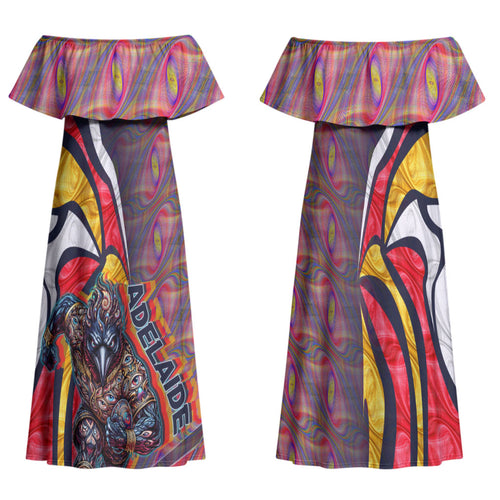 Personalised Adelaide Crows Family Matching Off Shoulder Maxi Dress and Hawaiian Shirt Trippy Psychedelic Abstract Art Mascot Football Fans