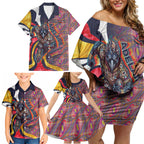 Personalised Adelaide Crows Family Matching Off Shoulder Short Dress and Hawaiian Shirt Trippy Psychedelic Abstract Art Mascot Football Fans