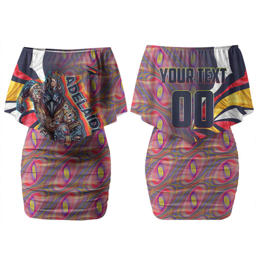 Personalised Adelaide Crows Family Matching Off Shoulder Short Dress and Hawaiian Shirt Trippy Psychedelic Abstract Art Mascot Football Fans