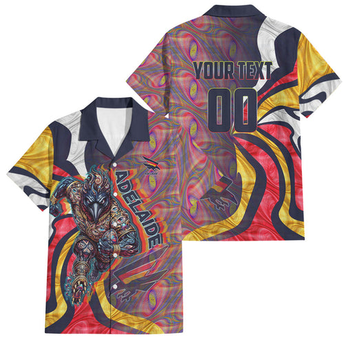 Personalised Adelaide Crows Family Matching Off Shoulder Short Dress and Hawaiian Shirt Trippy Psychedelic Abstract Art Mascot Football Fans