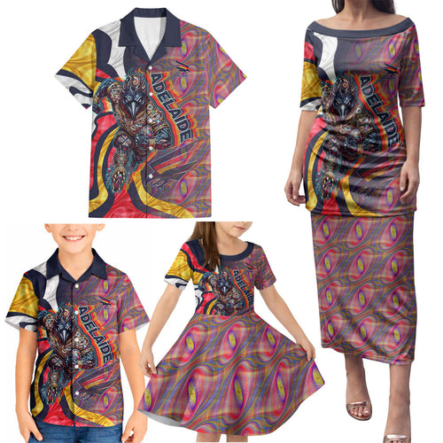 Personalised Adelaide Crows Family Matching Puletasi and Hawaiian Shirt Trippy Psychedelic Abstract Art Mascot Football Fans