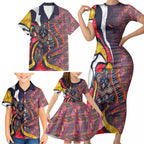 Personalised Adelaide Crows Family Matching Short Sleeve Bodycon Dress and Hawaiian Shirt Trippy Psychedelic Abstract Art Mascot Football Fans