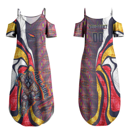 Personalised Adelaide Crows Family Matching Summer Maxi Dress and Hawaiian Shirt Trippy Psychedelic Abstract Art Mascot Football Fans