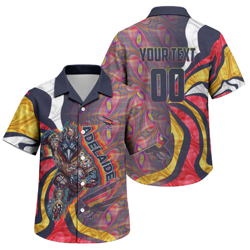 Personalised Adelaide Crows Family Matching Summer Maxi Dress and Hawaiian Shirt Trippy Psychedelic Abstract Art Mascot Football Fans
