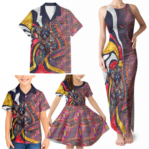 Personalised Adelaide Crows Family Matching Tank Maxi Dress and Hawaiian Shirt Trippy Psychedelic Abstract Art Mascot Football Fans