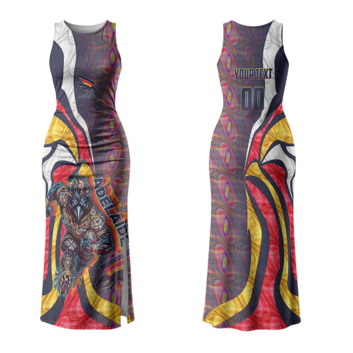 Personalised Adelaide Crows Family Matching Tank Maxi Dress and Hawaiian Shirt Trippy Psychedelic Abstract Art Mascot Football Fans