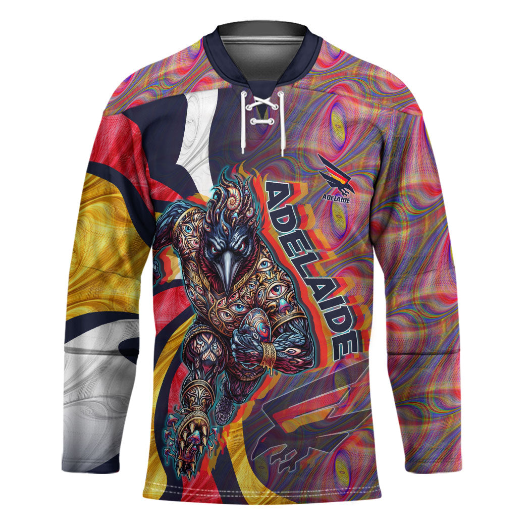 Personalised Adelaide Crows Hockey Jersey Trippy Psychedelic Abstract Art Mascot Football Fans