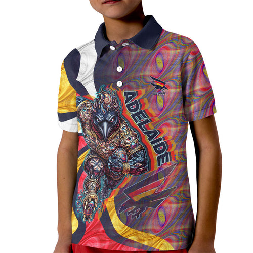 Personalised Adelaide Crows Kid Polo Shirt Trippy Psychedelic Abstract Art Mascot Football Fans
