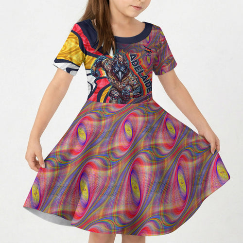 Personalised Adelaide Crows Kid Short Sleeve Dress Trippy Psychedelic Abstract Art Mascot Football Fans