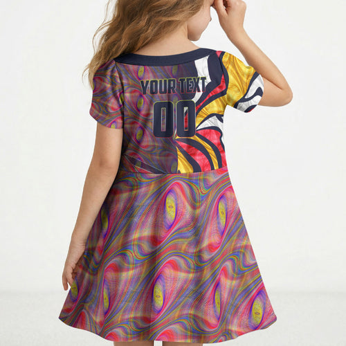 Personalised Adelaide Crows Kid Short Sleeve Dress Trippy Psychedelic Abstract Art Mascot Football Fans