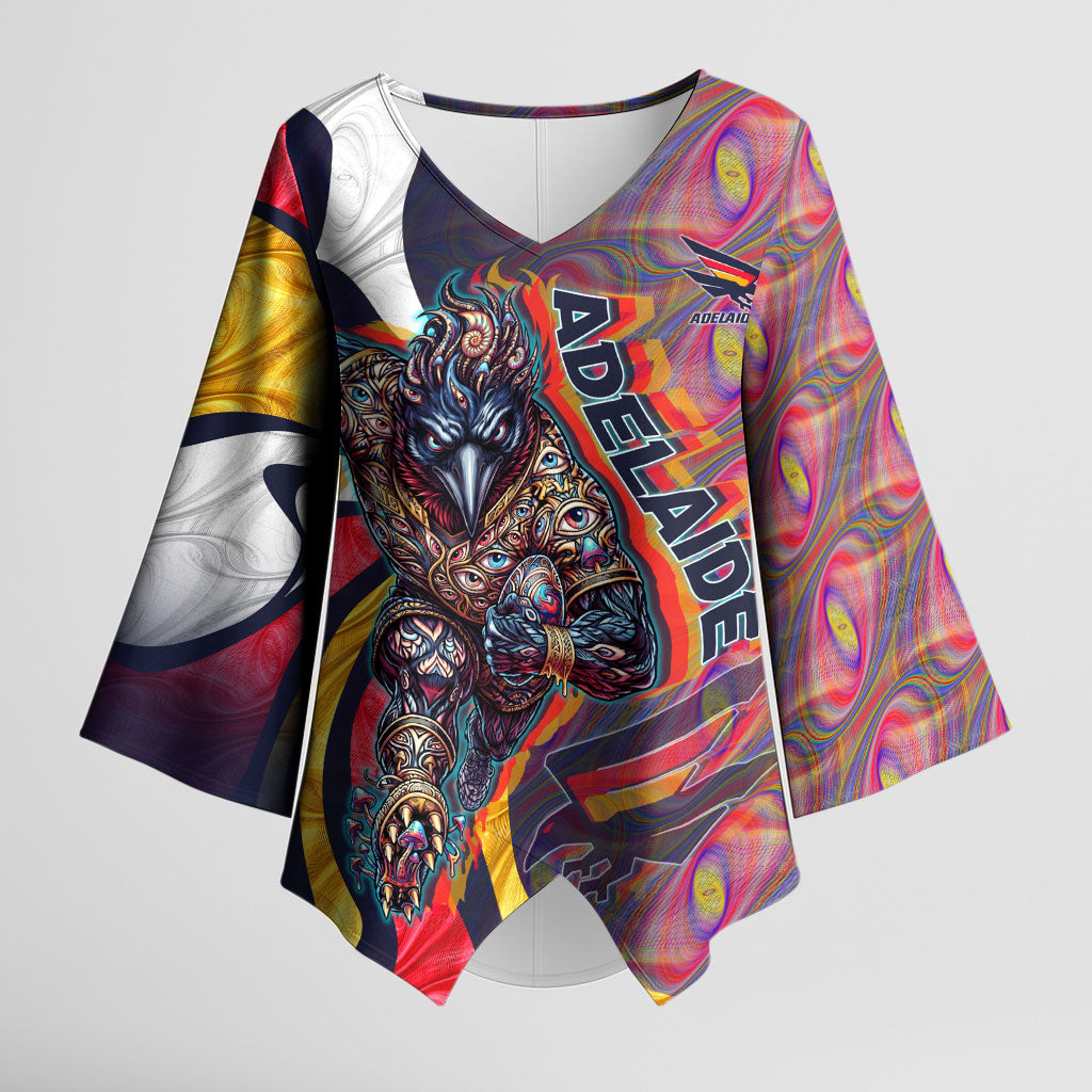 Personalised Adelaide Crows Kimono Sleeve Blouse Trippy Psychedelic Abstract Art Mascot Football Fans