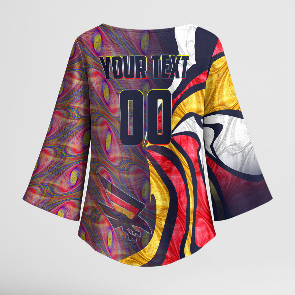 Personalised Adelaide Crows Kimono Sleeve Blouse Trippy Psychedelic Abstract Art Mascot Football Fans