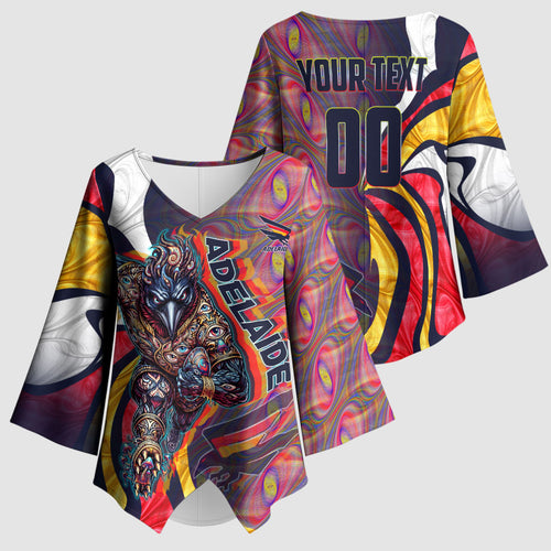 Personalised Adelaide Crows Kimono Sleeve Blouse Trippy Psychedelic Abstract Art Mascot Football Fans