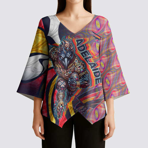 Personalised Adelaide Crows Kimono Sleeve Blouse Trippy Psychedelic Abstract Art Mascot Football Fans