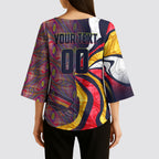 Personalised Adelaide Crows Kimono Sleeve Blouse Trippy Psychedelic Abstract Art Mascot Football Fans