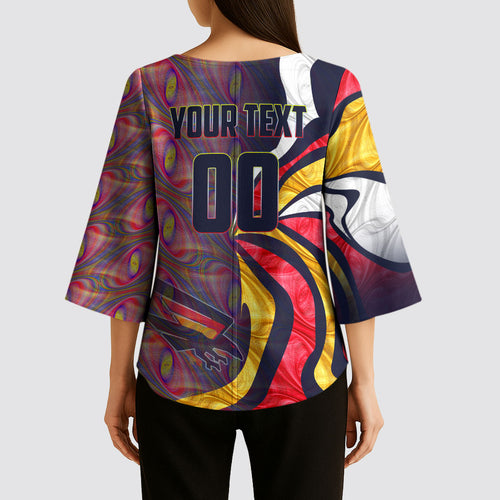 Personalised Adelaide Crows Kimono Sleeve Blouse Trippy Psychedelic Abstract Art Mascot Football Fans