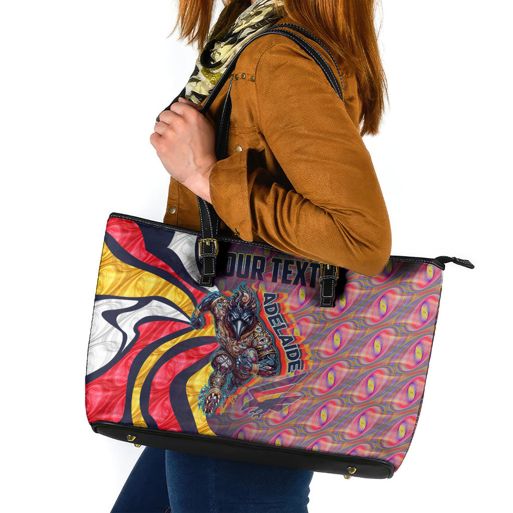 Personalised Adelaide Crows Leather Tote Bag Trippy Psychedelic Abstract Art Mascot Football Fans