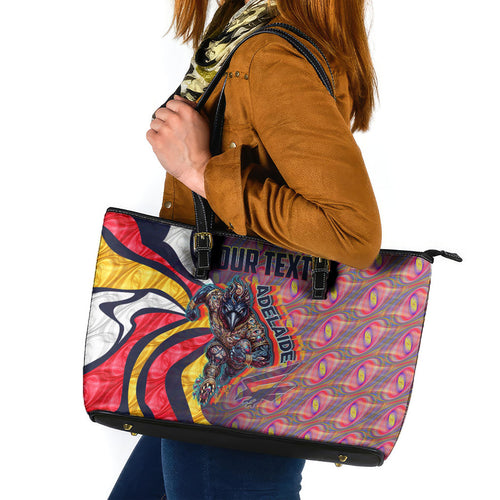 Personalised Adelaide Crows Leather Tote Bag Trippy Psychedelic Abstract Art Mascot Football Fans