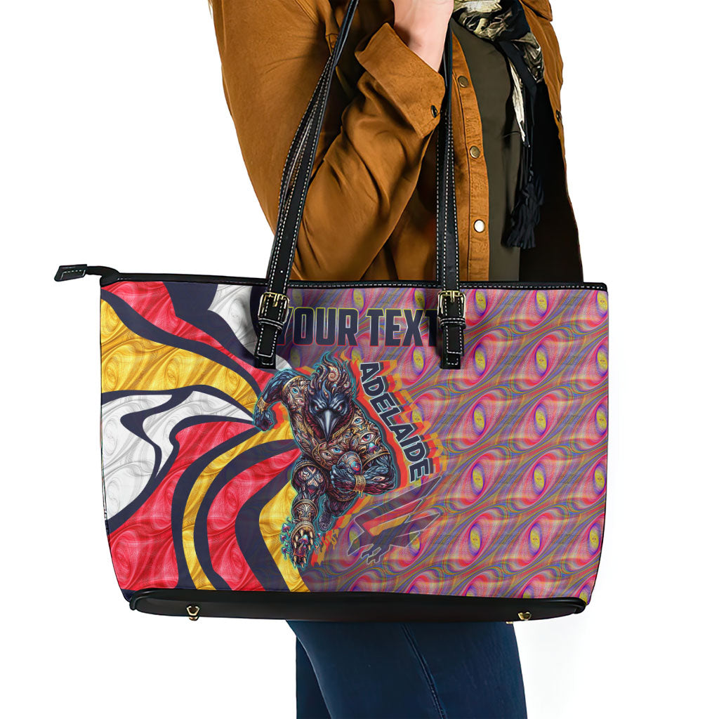 Personalised Adelaide Crows Leather Tote Bag Trippy Psychedelic Abstract Art Mascot Football Fans