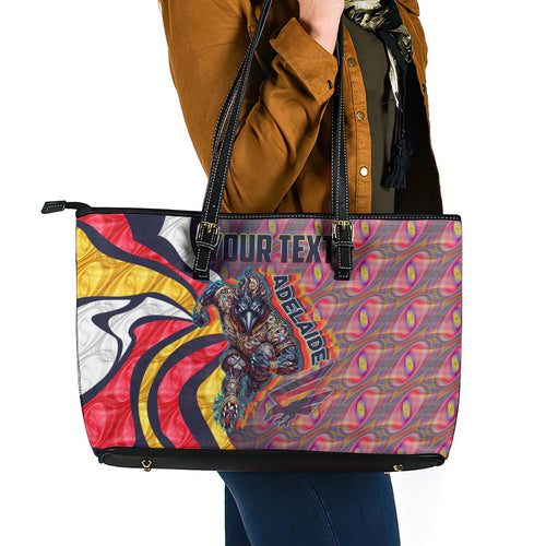 Personalised Adelaide Crows Leather Tote Bag Trippy Psychedelic Abstract Art Mascot Football Fans