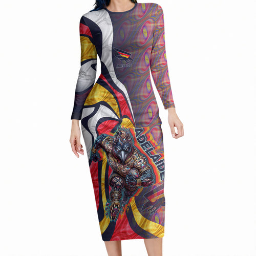 Personalised Adelaide Crows Long Sleeve Bodycon Dress Trippy Psychedelic Abstract Art Mascot Football Fans